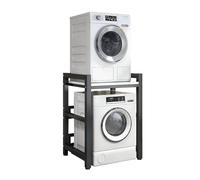 Height Adjustable Dryer Stand - Stacking Kit with 400KG Load Capacity - Over Washer Storage Rack for Front Loader Washing Machines & Tumble Dryers(Black Frame+white)