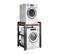 Height Adjustable Dryer Stand - Stacking Kit with 400KG Load Capacity - Over Washer Storage Rack for Front Loader Washing Machines & Tumble Dryers(Black Frame+teak)