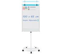 Height Adjustable Flip Chart Mobile Whiteboard, 100x65cm Dry Erase Board with Stand, Paper Clips, Magnets, Markers & Eraser for Home Office School