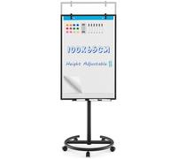 Height Adjustable Flip Chart Mobile Whiteboard, 100x65cm Dry Erase Board with Stand, Paper Clips, Magnets, Markers & Eraser for Home Office School
