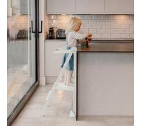 Height Adjustable Foldable Learning Tower for Children 1-6 Years, The Original Wooden Kitchen Helper Stool with Safety Bar & Locking Pins, Montessori Step Stool for Kitchen & Bathroom, White