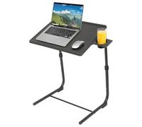 Height Adjustable Folding Laptop Table - Black - 1x Small Foldable Collapsible Foldaway Home Office Computer Desk with Plastic Work Top and Metal Frame and Cupholder - by Harbour Housewares
