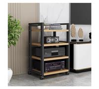 Height-Adjustable Hifi Racks - 3/4/5 Tier Stereo Stands on Wheels for Home Theater & Living Room Wooden Audio-Video Media Cabinet Black Finish