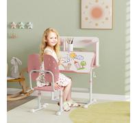 AIYAPLAY Kids Desk & Chair Set, Height Adjustable Children's School Study Desk with Tiltable Desktop Drawer, Reading Rack for Ages 3-13 Years - Pink