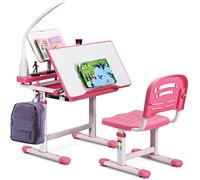 Height Adjustable Kids Study Desk & Chair Set Children Drawing Table W/ Lamp