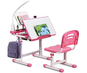 Height Adjustable Kids Study Desk & Chair Set Children Drawing Table W/ Lamp