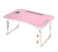 Height Adjustable Laptop Desk, Laptop Bed Table with Foldable Legs & Cup Slot, Breakfast Bed Tray for Sofa, Terrace, Balcony (Pink)
