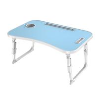 Height Adjustable Laptop Desk, Laptop Bed Table with Foldable Legs & Cup Slot, Breakfast Bed Tray for Sofa, Terrace, Balcony (Blue)