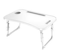 Height Adjustable Laptop Desk, Laptop Bed Table with Foldable Legs & Cup Slot, Breakfast Bed Tray for Sofa, Terrace, Balcony (White)
