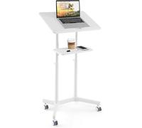 Height Adjustable Mobile Lectern Podium with Cup Holder and Wheels, Portable Pulpit Stand for Office and Church Use