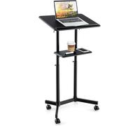 Height Adjustable Mobile Lectern Podium with Cup Holder and Wheels, Portable Pulpit Stand for Office and Church Use