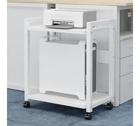 Height Adjustable Mobile Printer Stand with Rolling Wheels, 2-Tier Computer Tower Cart, Shredder CPU Holder, Mobile Standing Desk for Home Office & Gaming (White)