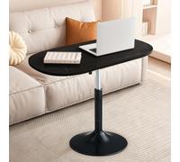 Height Adjustable Modern Lift-Top Oval Coffee Table with Wood/Stone Top - Versatile Side Table & Office Desk for Living Room, Bedroom, or Dining Space - Metal Base Design