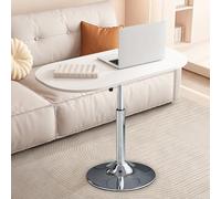 Height Adjustable Oval Lift-Top Coffee Table with Wood and Stone Countertop - Versatile Small Dining End Table and Office Desk with Metal Base for Living Room and Bedroom