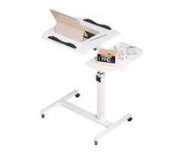 Height Adjustable Overbed Table with Wheels Tilting Top C Shaped Bedside Table Portable Rolling Laptop Desk for Home & Hospital Space-Saving Coffee Side Table - White