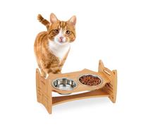 Height Adjustable Pet Feeding Station Dog Cat Bowls Stand Double Feeder Bamboo