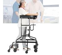Height Adjustable Portable Upright Walker Walking Frame with 8 Wheels Seniors Stand Upright Rolling Walkers Tall Standing Rollator with Seat with Seat for Seniors