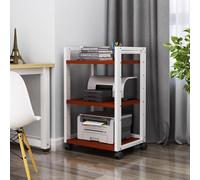 Height Adjustable Printer Cart - Heavy Duty 4-Tier Rolling Stand with Storage Shelf, Mobile AV Media Center for Home Office, Stylish White & Teak Finish, 100cm/39.3"