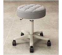 Height Adjustable PU Leather Rolling Stool with Silent Wheels, Swivel Design, Thick Cushions for Salon, Tattoo, Drafting - Stylish Grey Color