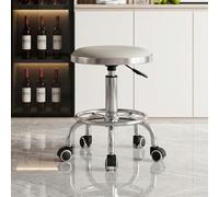 Height-Adjustable PU Leather Round Salon Rolling Stool