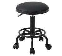 Height-Adjustable PU Leather Round Salon Rolling Stool