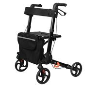 Height Adjustable Rollator Walker Seat, Foldable Rolling Walker with 8 Inch Wheels Backrest Support, Aluminum Mobility Walker Adult Seniors Walking Aid for Outdoor Indoor Use 350Lbs Capacity (Black)
