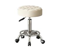Height Adjustable Rolling Stool 400lbs Weight Capacity Comfortable Faux Leather Swivel Stool with Wheels for Esthetician, Salon, Spa, Home Office(White)