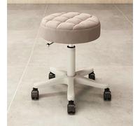 Height Adjustable Rolling Stool with Swivel Seat PU Leather Cushion Wheels - Perfect for Home Kitchen Office Salon Spa Drafting & Studio - Khaki