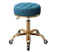 Height Adjustable Round Rolling Chair - Swivel Beauty Stool for Salons & Offices Gold Metal Base with 5 Claws & Smooth Earth Wheels Perfect for Comfort & Style