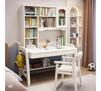 Height Adjustable Solid Wood Desk with Shelves Space Saving Writing Table for Home Office Study & School Use Modern Design 100x60x189cm (39x24x74) White