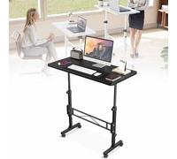 Height Adjustable Standing Desk Portable Mobile Small Desk with 4 Speed Electric Lift Lockable Wheels Ideal for Home Office Bedroom Living Room Study Ergonomic Design