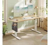 Height Adjustable Standing Desk With Storage Pocket, Electric Home Office Workstation, Golden Oak