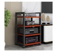 Height-Adjustable Stereo Rack for Home Theater 4-Tier Audio-Video Stand on Wheels Wood Media Cabinet for Living Room Floor-Standing Media Holder (Black 50cm Wide)