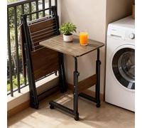 Height Adjustable Swivel Sofa Table, Space-Saving C-Shaped Side Table Brown