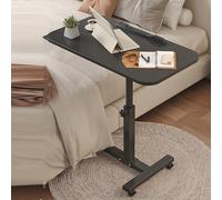 Height Adjustable Tilting Overbed Table with Wheels for Laptop Bed Sofa Rolling Standing Desk with Single Baffle Strips (Black Table Legs)