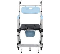 Height Adjustable Toilet Wheelchair with Removable Bucket, Shower Chair with Arms & Wheels, Portable Aluminum Alloy Walker