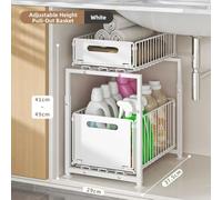 Height Adjustable Under Sink Organizer, Pull-Out Design for Easy Access, Kitchen Cabinet Storage Rack for Condiments Jars Sundries(white)