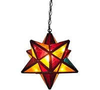 Height Adjustable Vintage Tiffany Style Star Ceiling Pendant Light - Stained Glass Hanging Lamp for Living Room Dining Room & Hallway (Multicolor) - Elegant Home Decor