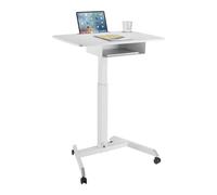 Height adjustable white laptop desk with wheels and drawer supports 8 kg