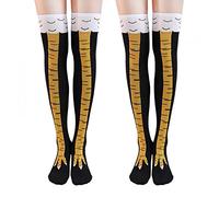 heigudan 2PCS Chicken Leg Socks Novelty Cartoon Pattern Fun Chicken Feet Socks Cosplay Cotton Knee-length Women Thigh High Stockings 3D Crazy Funny Animal Chicken Paw Sports Socks