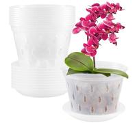 HEIHAK 10 PCS Clear Orchid Pots, 14.2x10.2cm Plastic Flower Plant Pots with Drainage Holes, Clear Plant Pot for Orchids Potted Plants and Mini Landscape Plants