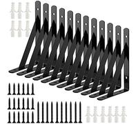 HEIHAK 12 Pack Shelf Bracket Heavy Duty, 6 Inch Black Shelf Support Shelves, Triangle Wall Right Angle Shelf Brackets for Show Shelves, Kitchen, Bedroom