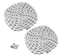 HEIHAK 2 Pack 6/7/8-Speed Bicycle Chain, 1/2 x 3/32 Inch 116 Links High Strength Bike Derailleur Chain for Road Mountain Cycling, Sliver