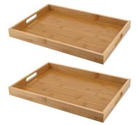 HEIHAK 2 Pack Bamboo Serving Tray with Handles, 41 x 29 x 4cm Rectangular Wooden Bamboo Platters Tray, Breakfast Serving Trays for Tea, Coffee, Eating Food Serving