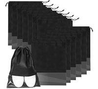 HEIHAK 20 Pieces Travel Shoe Bags, Large Portable Drawstring Shoes Storage Bags Non-Woven Organizers with Clear Slots, Dust Proof Fabric Packing Pouch for Daily Storage, Black