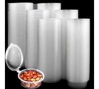 HEIHAK 250pcs 4oz Plastic Portion Cups with Attached Lids, Reusable Disposable Plastic Condiment Souffle Containers, Transparent, Round, 3.1 x 3.1 x 1.1 inches