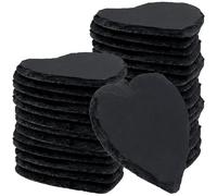 HEIHAK 30 PCS Heart Slate Coasters, 4 Inch Slate Placemats with Bottom Fixing Pads, Multipurpose Black Stone Coasters for Bar, Kitchen, Hotel, Restaurant(4-6mm Thickness)