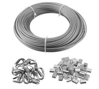 HEIHAK 3mm Stainless Steel Wire Rope Kit, 40m, Coated, 50 Pcs Crimping Sleeves, 20 Pcs Thimbles for Garden, Balustrade, Fence, Cable Railing