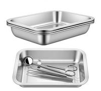 HEIHAK 4 PCS Metal Instrument Trays, Stainless Steel Medical Tray Rectangular Laboratory Supplies Trays for Dental Tool Instrument Storage, Bathroom Organize, Kitchen Tool Tray 27x20x4.8cm