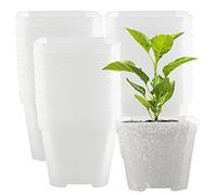 HEIHAK 40 PCS 4 Inches Plastic Square Nursery Pot, Transparent Square Plastic Starter Pots with Drainage Hole, Clear Nursery Pots for Your Room, Garden, Office and Balcony Decor